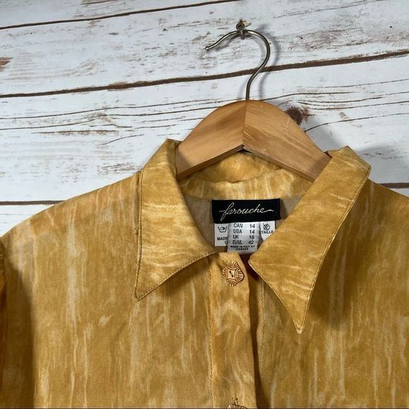 Vintage Farouche Marbled Yellow Tunic w Print on Bottom Size 14 Made in Canada - Picture 9 of 13